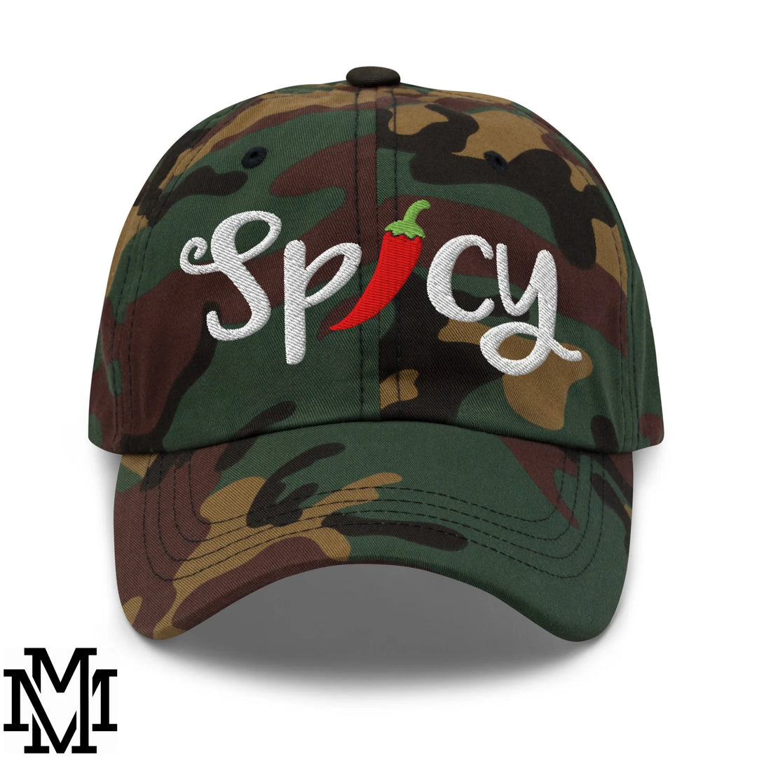 Spicy Chilli Pepper Embroidered Unstructured Dad Hat - Green Camo