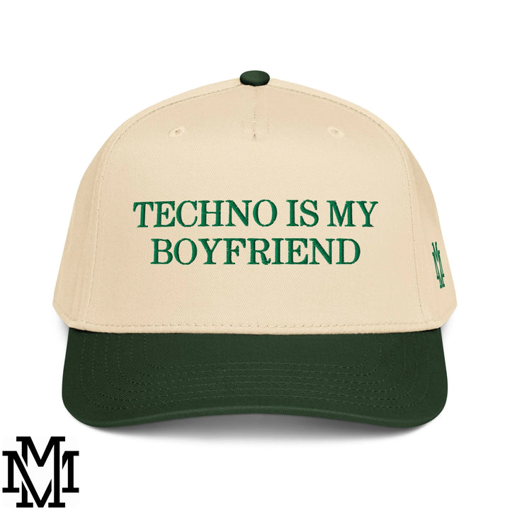 Techno is My Boyfriend Embroidered Baseball Snapback Hat - Dark Green Natural