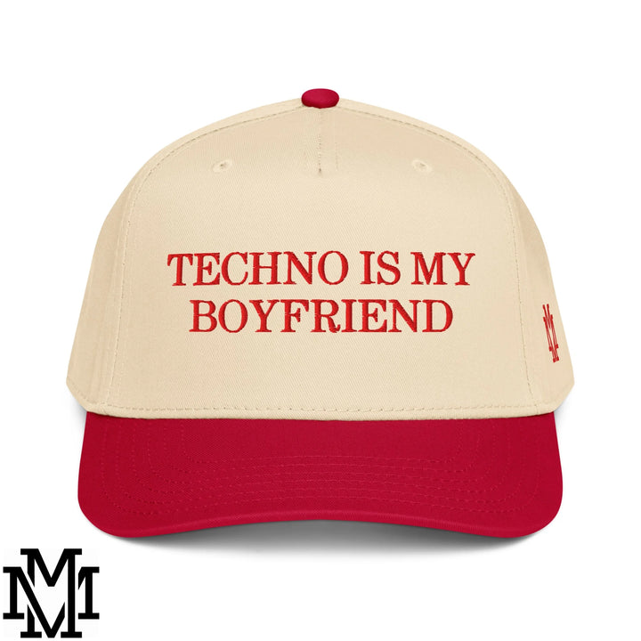 Techno is My Boyfriend Embroidered Baseball Snapback Hat - Red Natural