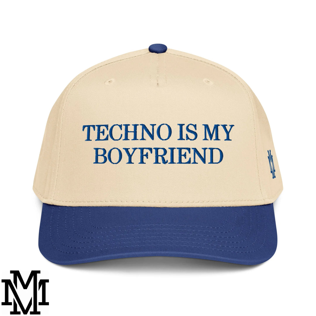 Techno is My Boyfriend Embroidered Baseball Snapback Hat - Royal Natural