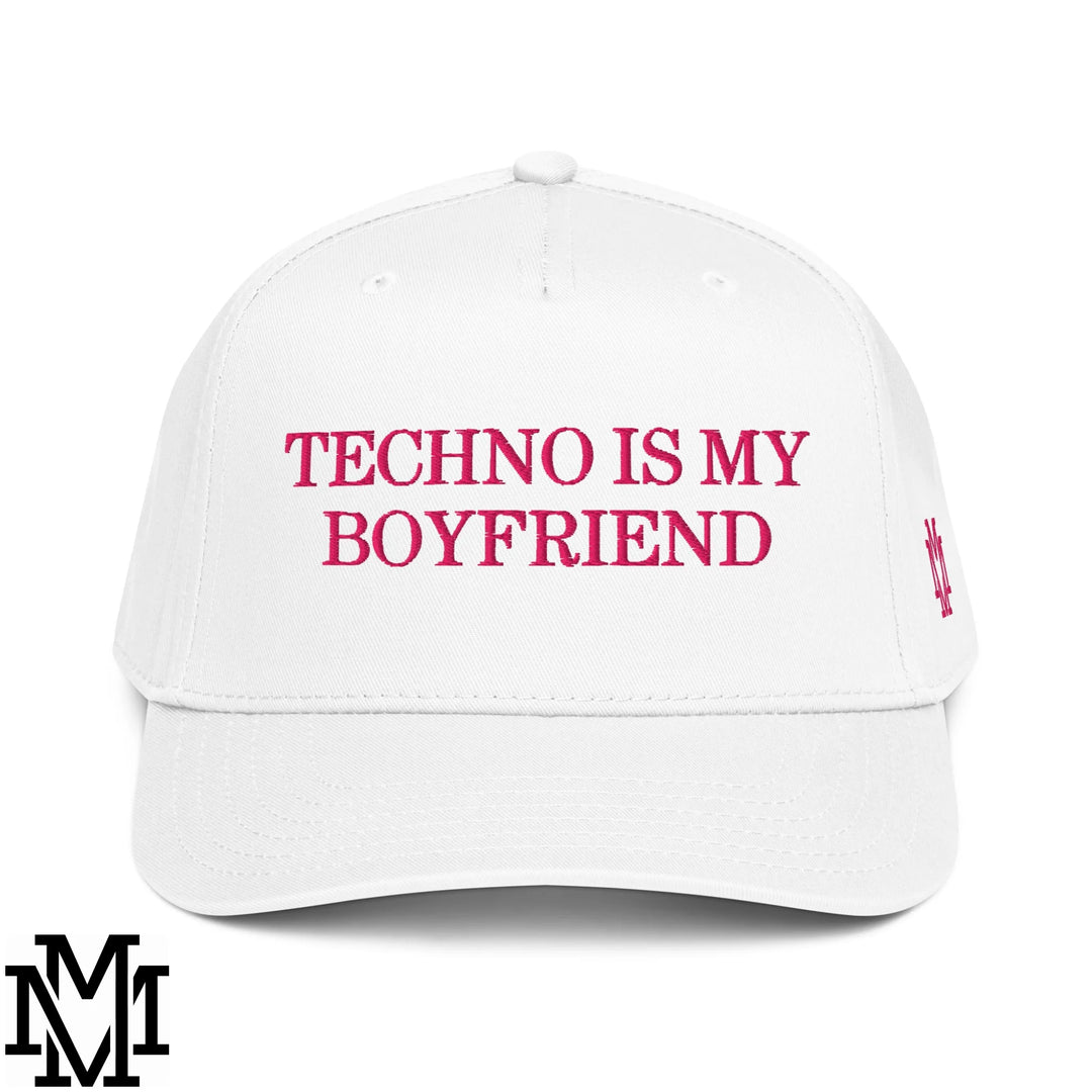 Techno is My Boyfriend Embroidered Baseball Snapback Hat - White