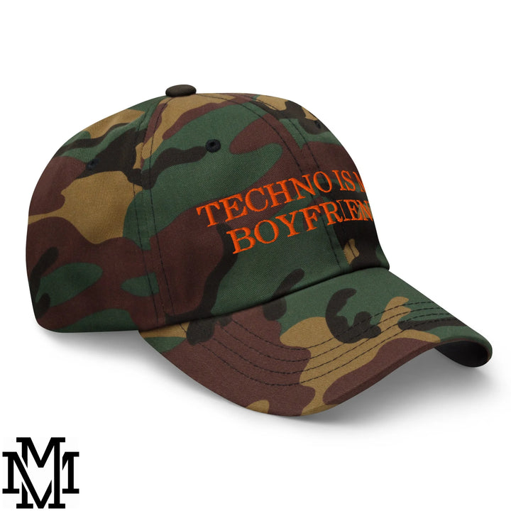 Techno is My Boyfriend Embroidered Unstructured Dad Hat - Green Camo