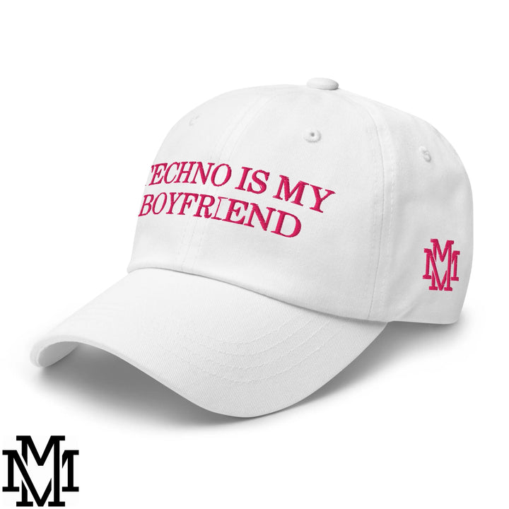Techno is My Boyfriend Embroidered Unstructured Dad Hat - White