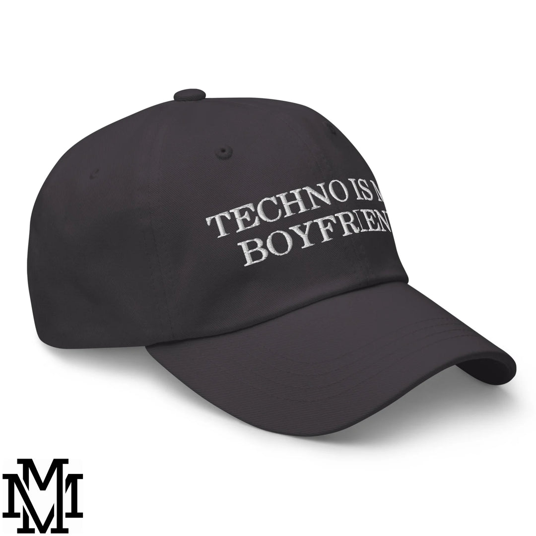 Techno is My Boyfriend Embroidered Unstructured Dad Hat - Dark Grey