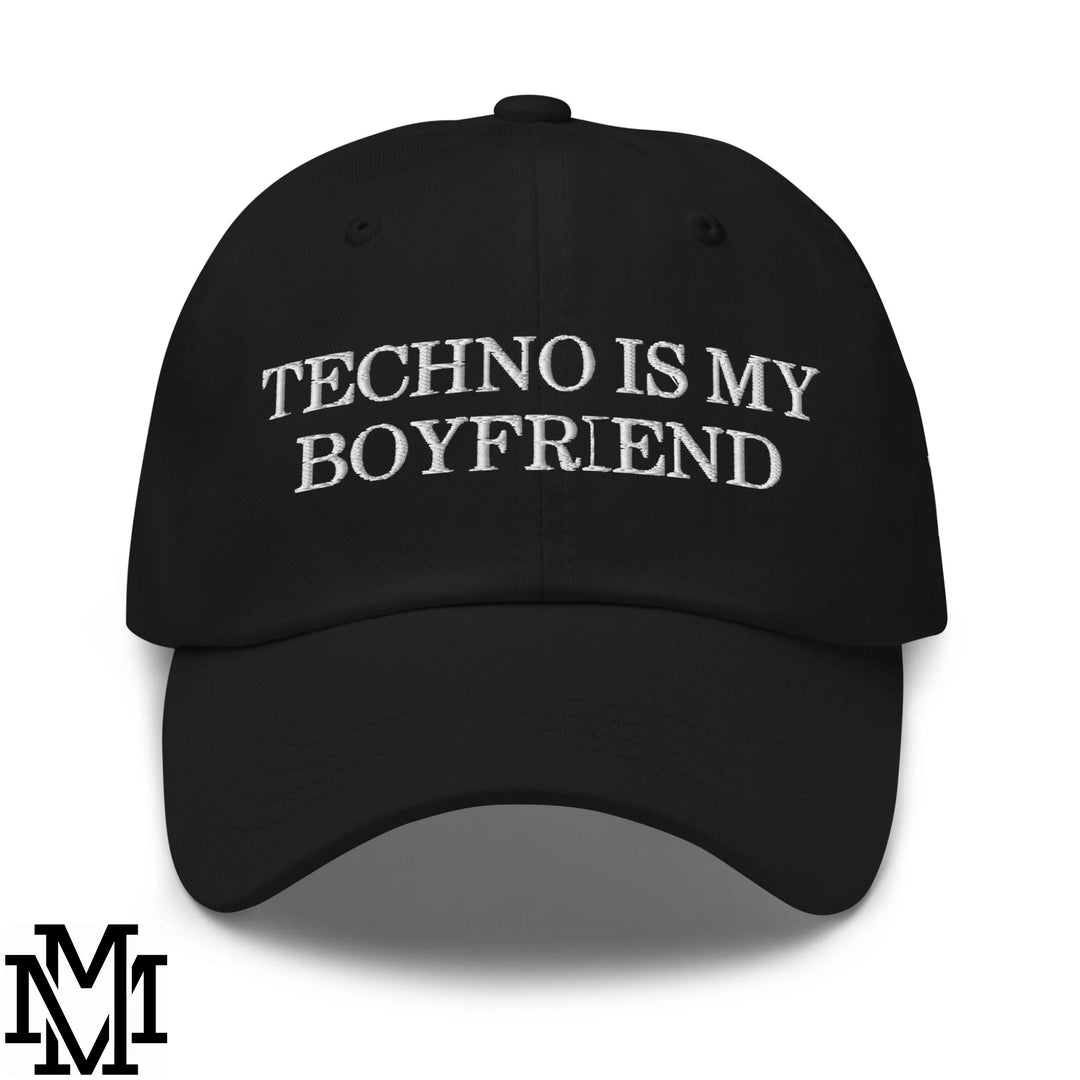 Techno is My Boyfriend Embroidered Unstructured Dad Hat - Black