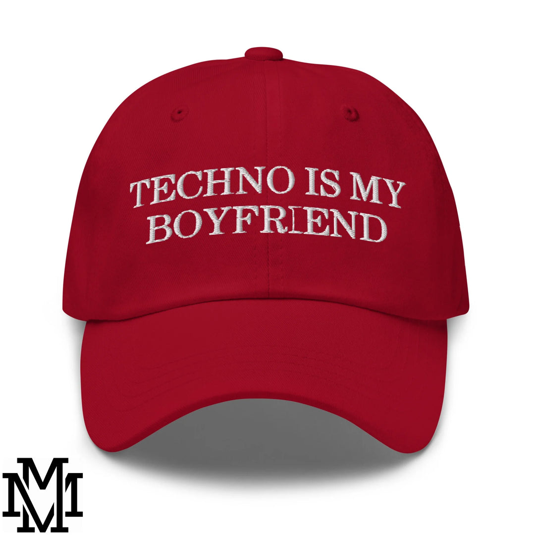 Techno is My Boyfriend Embroidered Unstructured Dad Hat - Cranberry