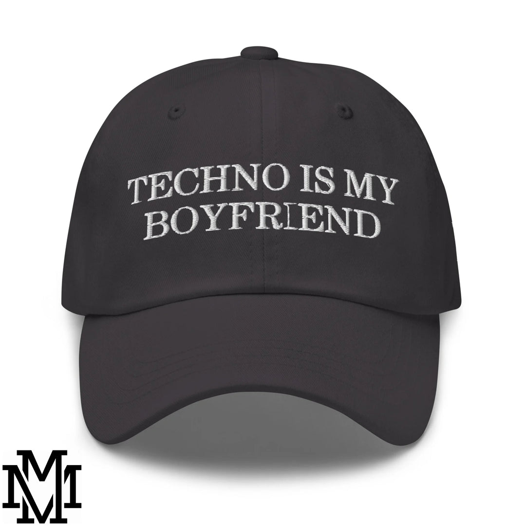 Techno is My Boyfriend Embroidered Unstructured Dad Hat - Dark Grey