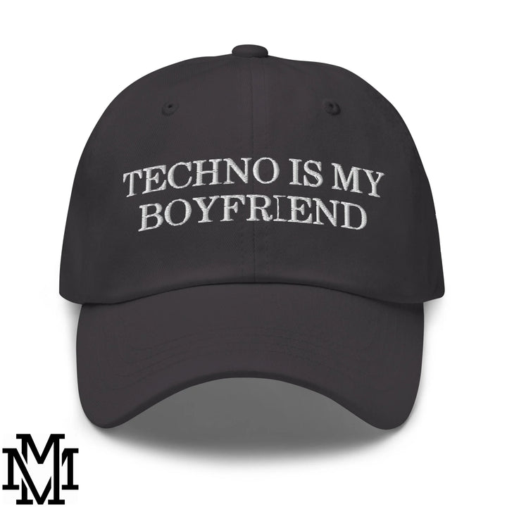 Techno is My Boyfriend Embroidered Unstructured Dad Hat - Dark Grey