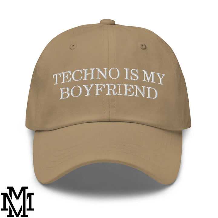 Techno is My Boyfriend Embroidered Unstructured Dad Hat - Khaki
