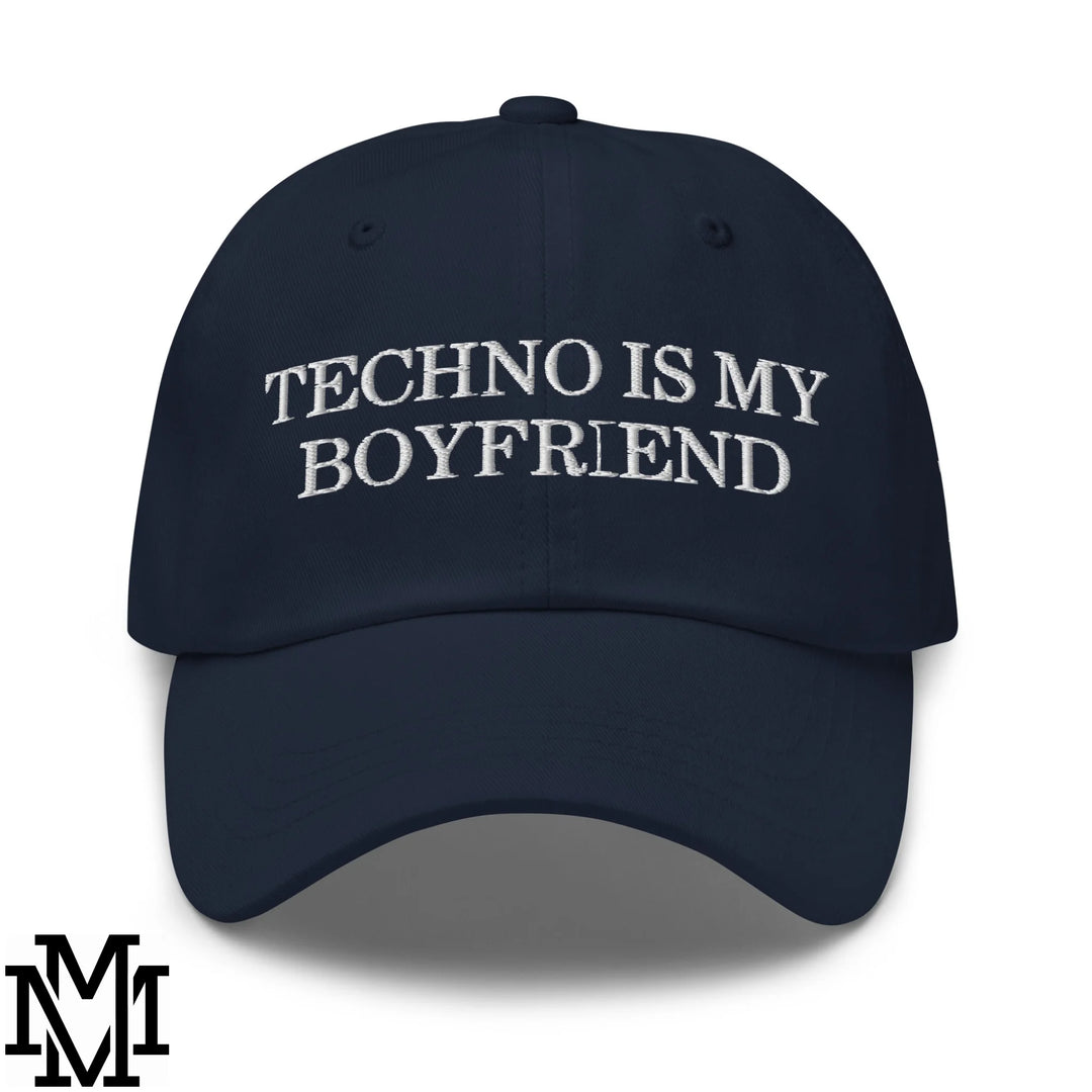 Techno is My Boyfriend Embroidered Unstructured Dad Hat - Navy