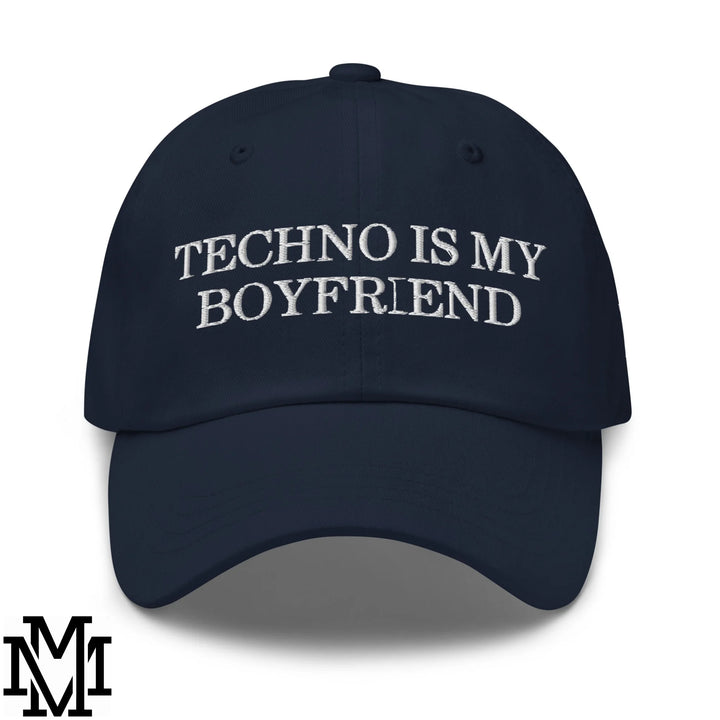 Techno is My Boyfriend Embroidered Unstructured Dad Hat - Navy