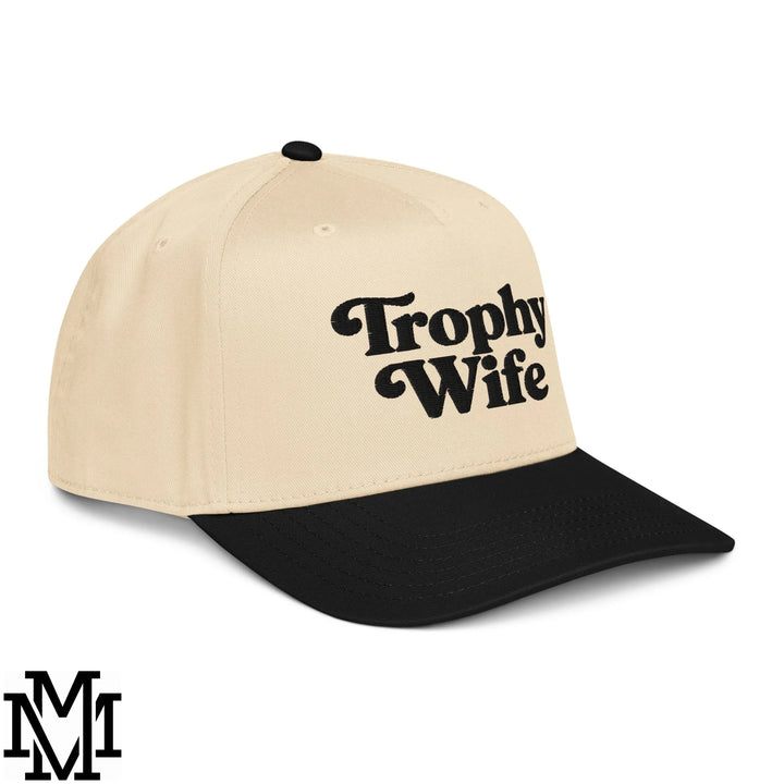 Trophy Wife Embroidered Baseball Snapback Hat - Black Natural