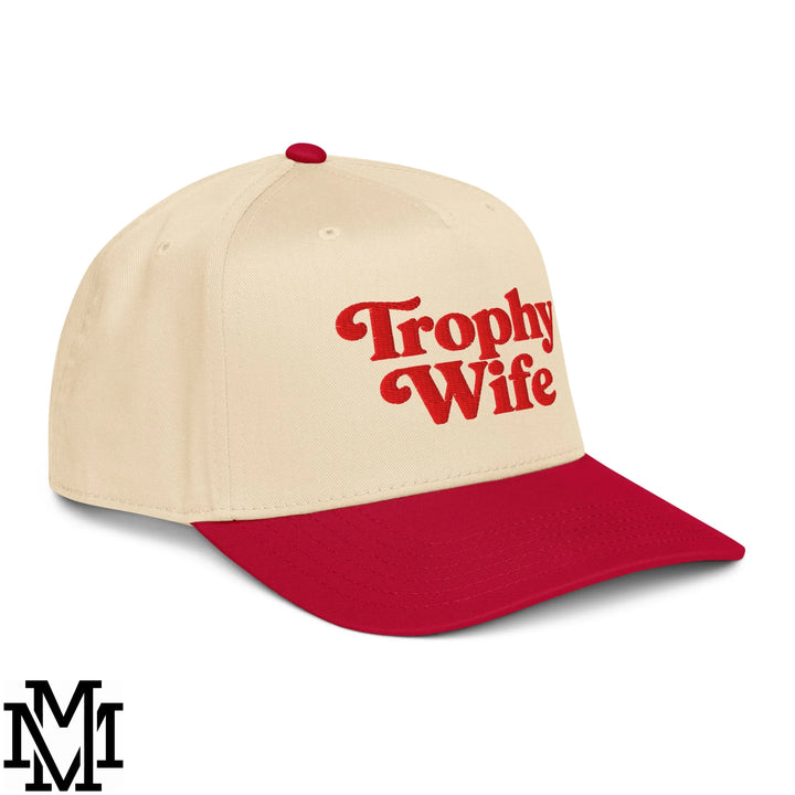 Trophy Wife Embroidered Baseball Snapback Hat - Red Natural