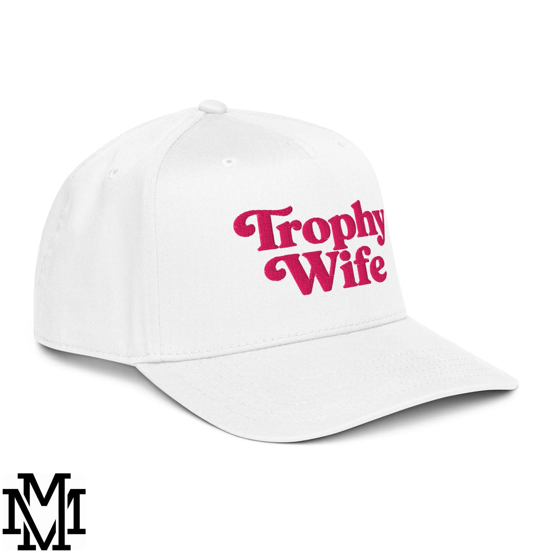 Trophy Wife Embroidered Baseball Snapback Hat - White
