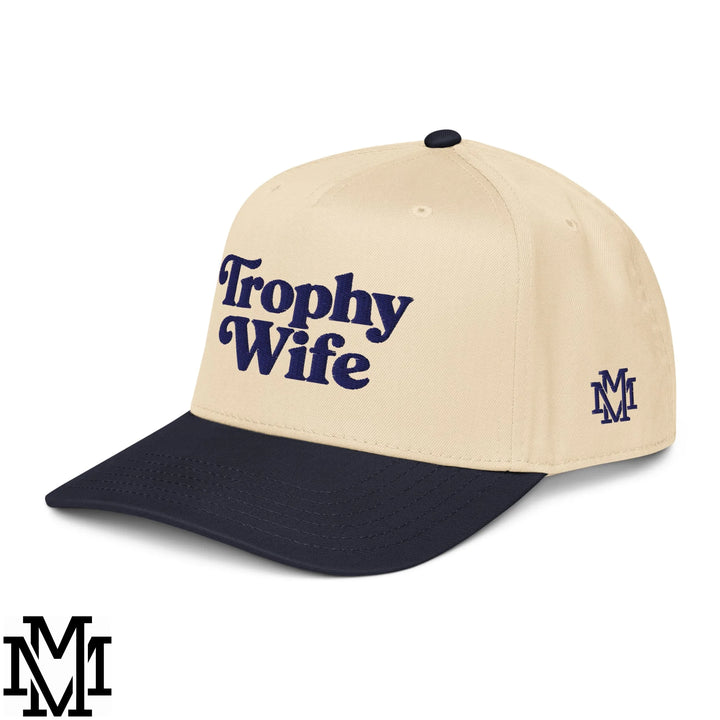 Trophy Wife Embroidered Baseball Snapback Hat - Navy Natural