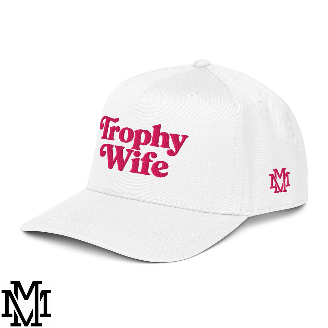 Trophy Wife Embroidered Baseball Snapback Hat - White
