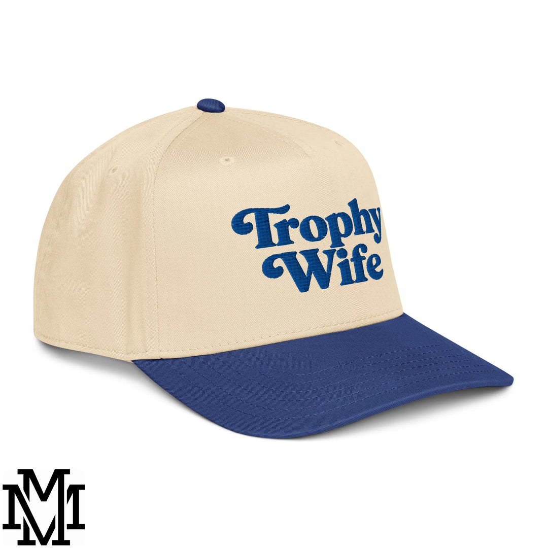 Trophy Wife Embroidered Baseball Snapback Hat - Royal Natural
