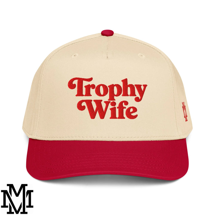 Trophy Wife Embroidered Baseball Snapback Hat - Red Natural