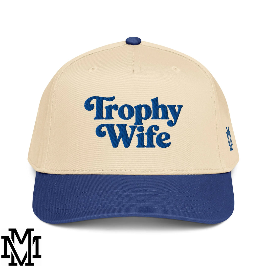 Trophy Wife Embroidered Baseball Snapback Hat - Royal Natural