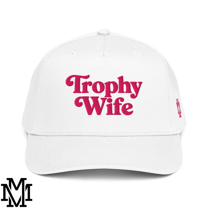 Trophy Wife Embroidered Baseball Snapback Hat - White