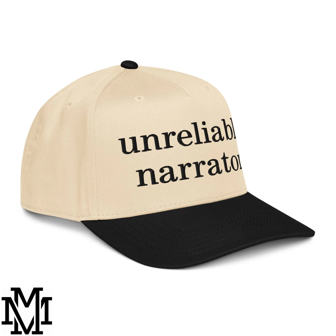 Unreliable Narrator Embroidered Baseball Snapback Hat - Black Natural