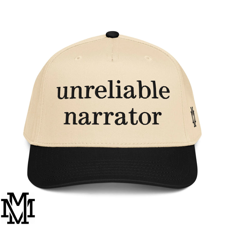 Unreliable Narrator Embroidered Baseball Snapback Hat - Black Natural