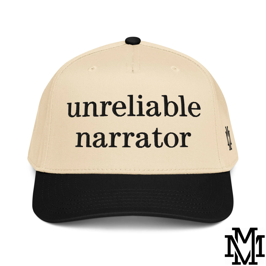 Unreliable Narrator Embroidered Baseball Snapback Hat - Black Natural