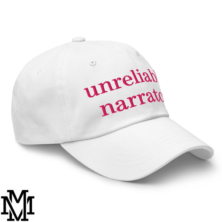 Unreliable Narrator Embroidered Unstructured Dad Hat - White