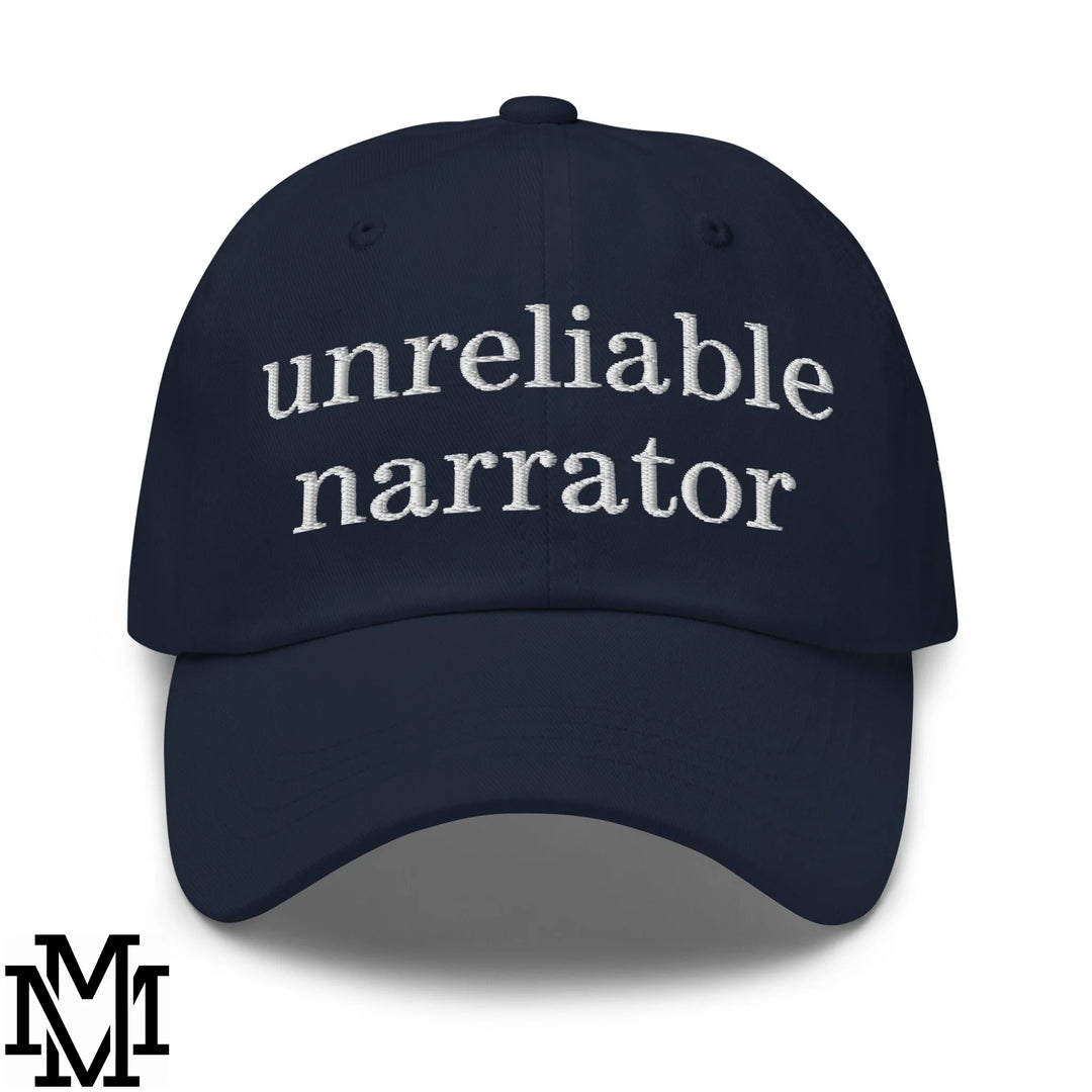 Unreliable Narrator Embroidered Unstructured Dad Hat - Navy