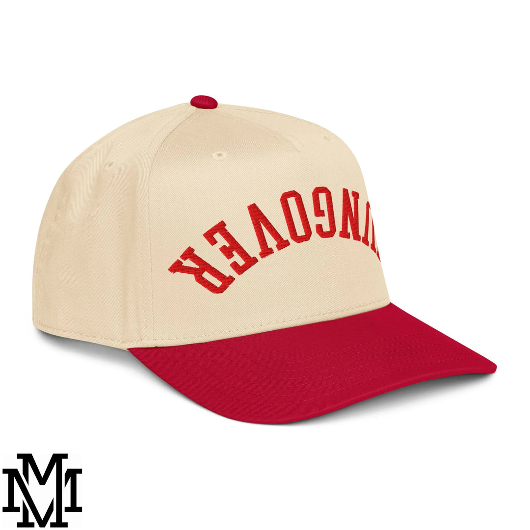 Upside Down Hangover Embroidered Baseball Snapback Hat - Red Natural