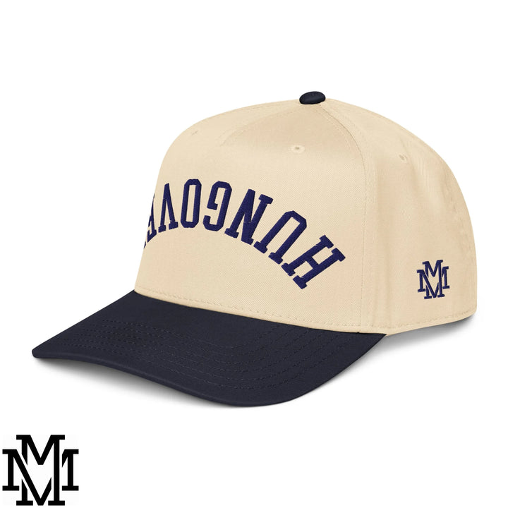 Upside Down Hangover Embroidered Baseball Snapback Hat - Navy Natural