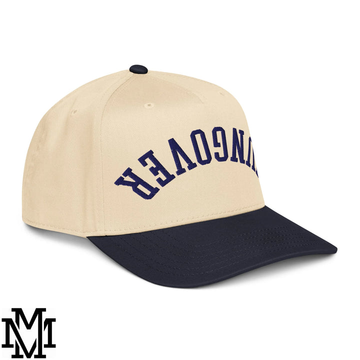 Upside Down Hangover Embroidered Baseball Snapback Hat - Navy Natural