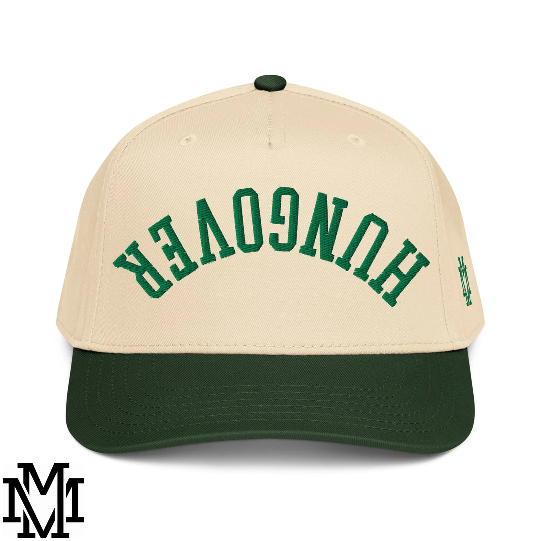 Upside Down Hangover Embroidered Baseball Snapback Hat - Dark Green Natural