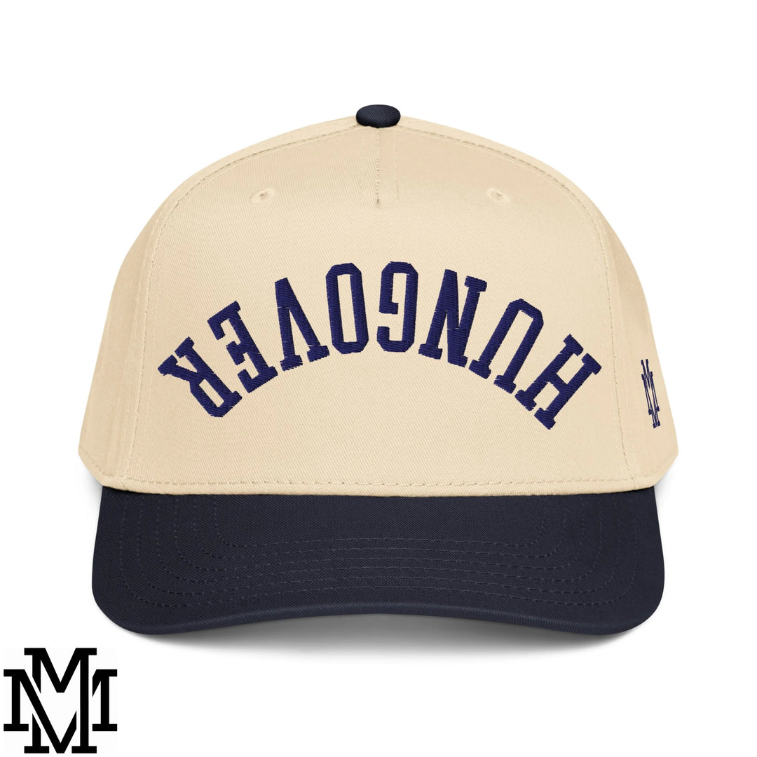 Upside Down Hangover Embroidered Baseball Snapback Hat - Navy Natural