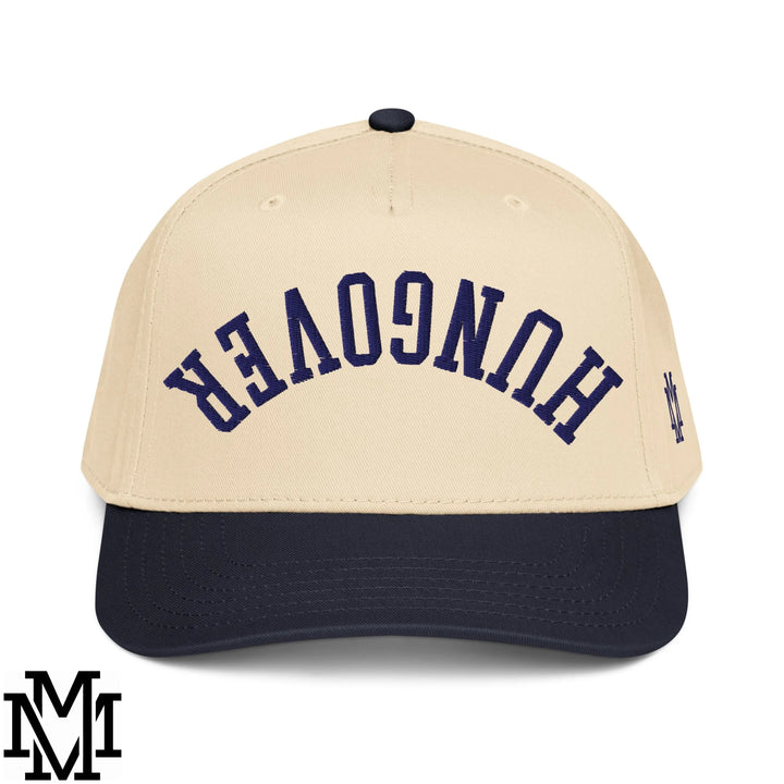 Upside Down Hangover Embroidered Baseball Snapback Hat - Navy Natural