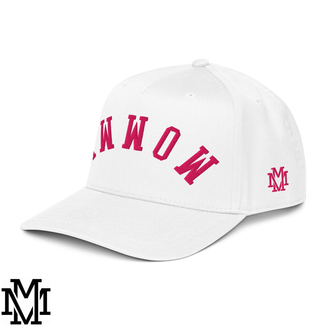 Upside Down Mommy Embroidered Baseball Snapback Hat - White