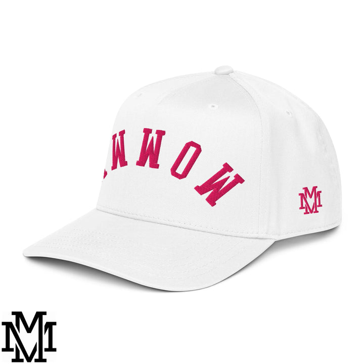 Upside Down Mommy Embroidered Baseball Snapback Hat - White