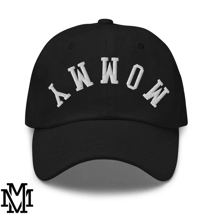 Upside Down Mommy Embroidered Unstructured Dad Hat - Black