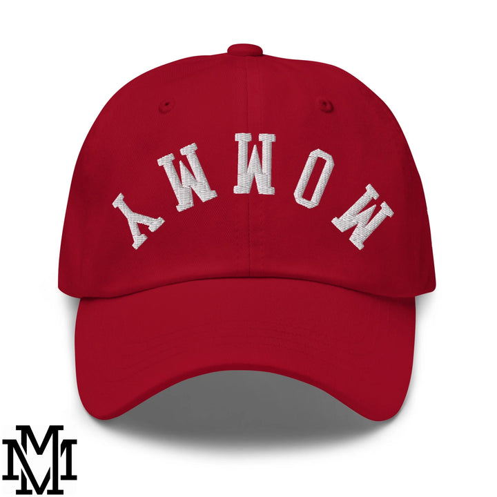 Upside Down Mommy Embroidered Unstructured Dad Hat - Cranberry