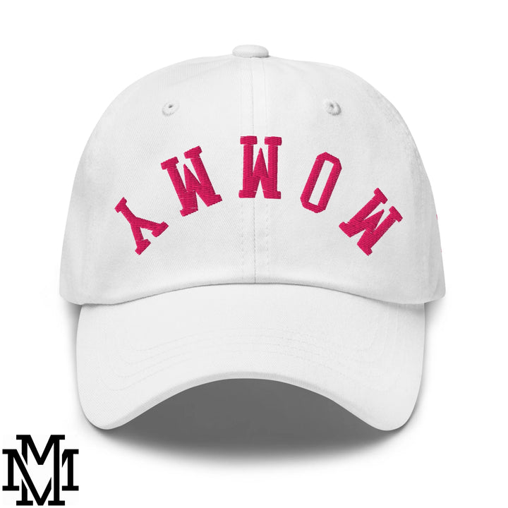 Upside Down Mommy Embroidered Unstructured Dad Hat - White