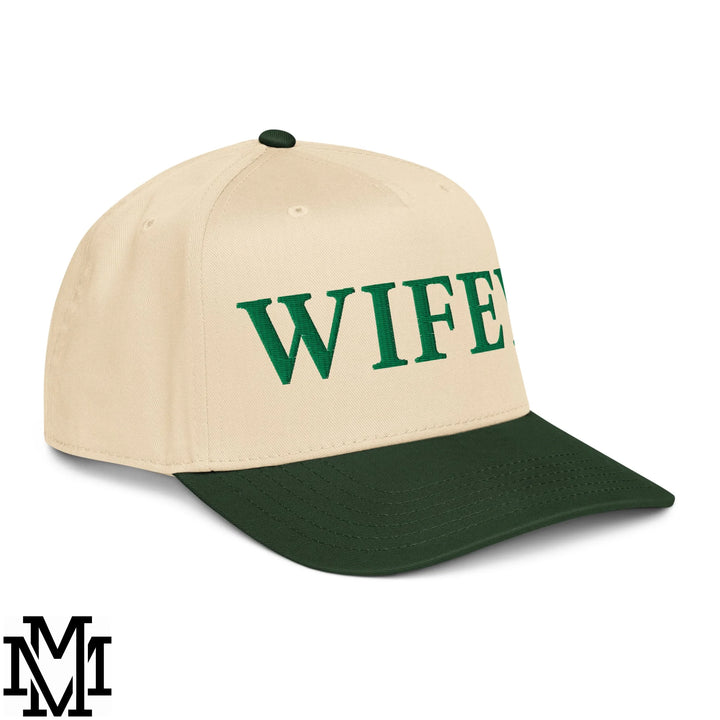 Wifey Embroidered Baseball Snapback Hat - Dark Green Natural