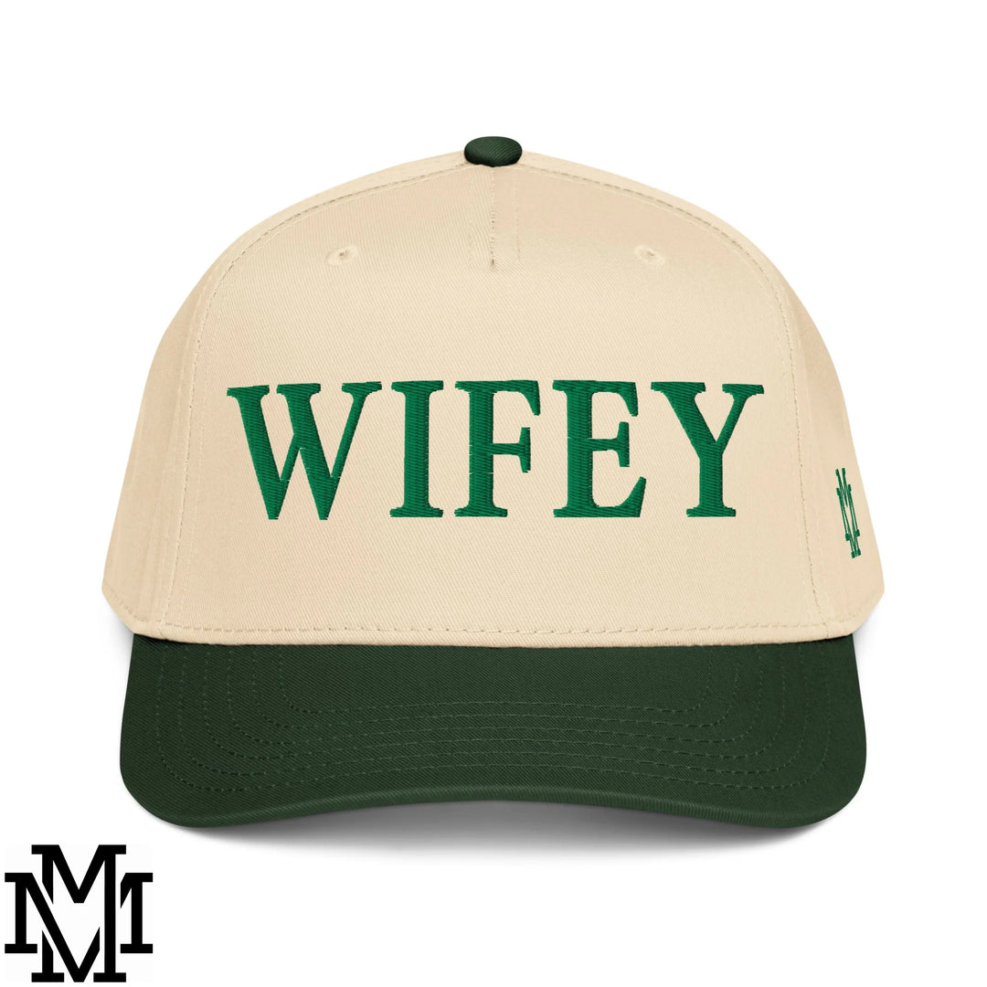 Wifey Embroidered Baseball Snapback Hat - Dark Green Natural