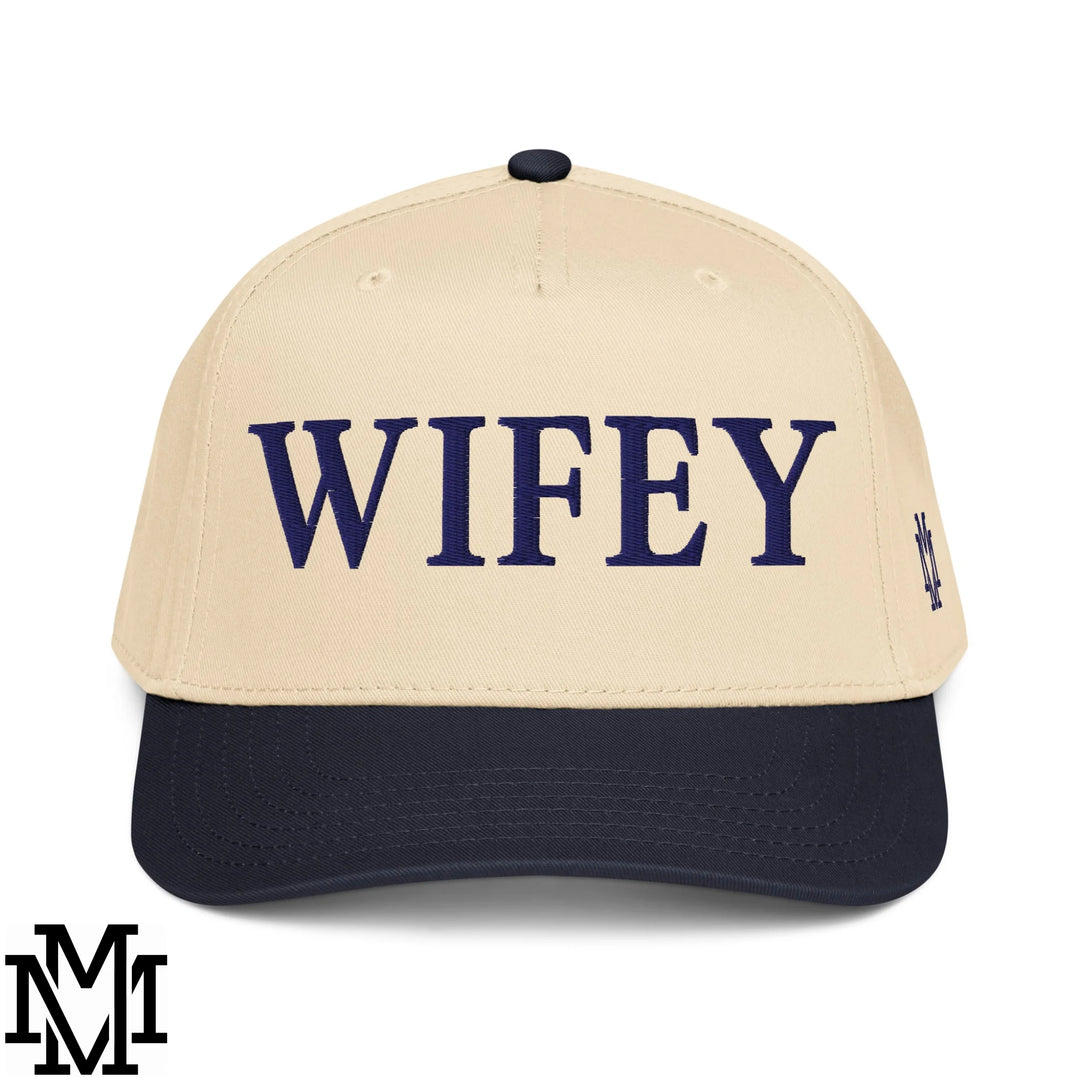 Wifey Embroidered Baseball Snapback Hat - Navy Natural