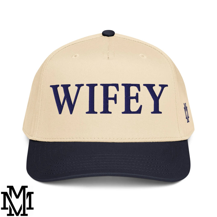 Wifey Embroidered Baseball Snapback Hat - Navy Natural