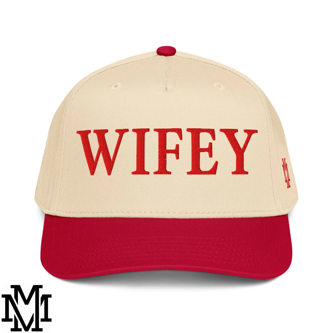 Wifey Embroidered Baseball Snapback Hat - Red Natural