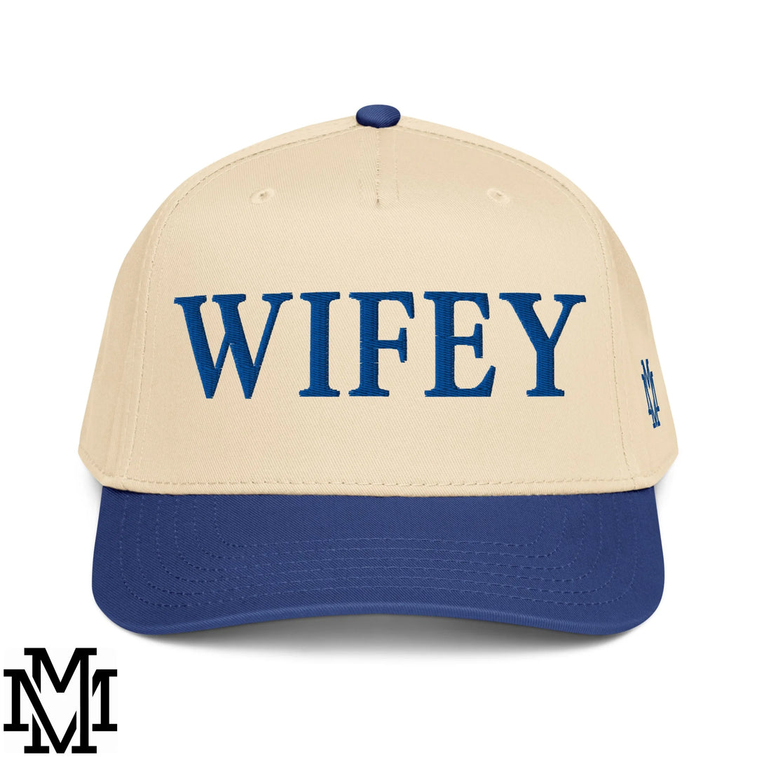 Wifey Embroidered Baseball Snapback Hat - Royal Natural