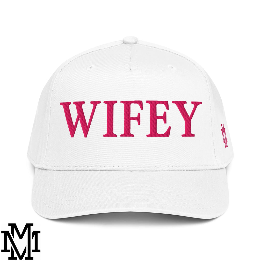 Wifey Embroidered Baseball Snapback Hat - White