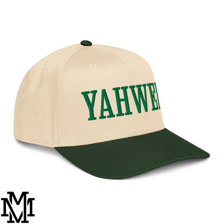 Yahweh Embroidered Baseball Snapback Hat - Dark Green Natural