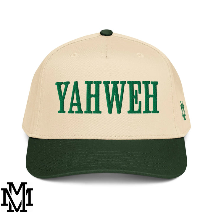 Yahweh Embroidered Baseball Snapback Hat - Dark Green Natural