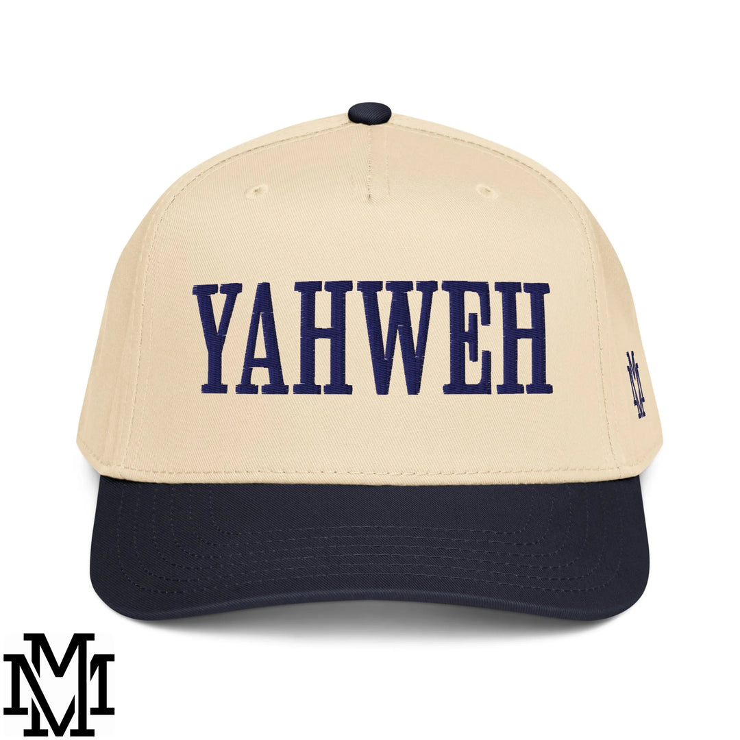 Yahweh Embroidered Baseball Snapback Hat - Navy Natural